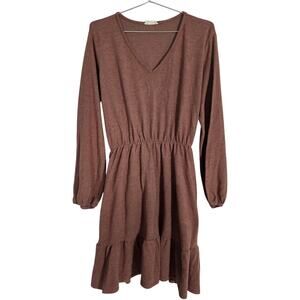 Urban Rose Dress Womens Large Dusty Rose Long Sleeve VNeck Cottagecore Boho Midi